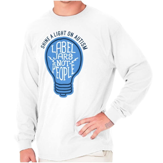 Shine a Light on Autism Bulb Symbol Long Sleeve TShirt Men Women Brisco Brands S