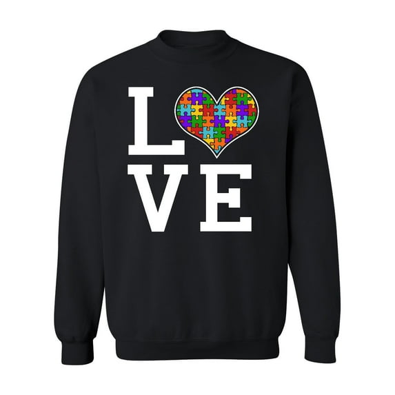 Autism Awareness Love Heart Crewneck Sweatshirt, 3XL, Black (Multicolor)