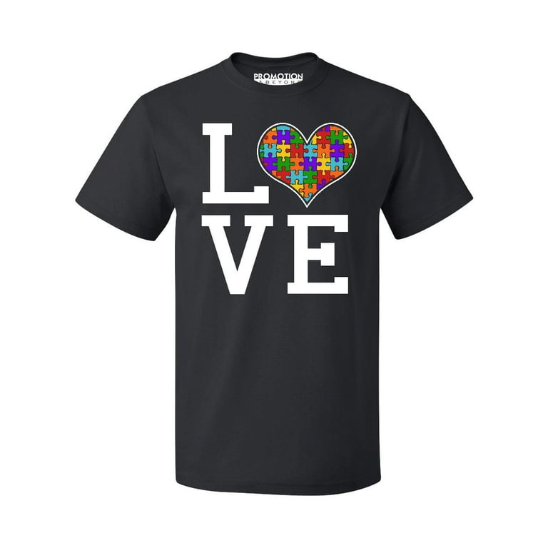 Autism Awareness Love Heart Men's T-shirt, S, Black (Multicolor)