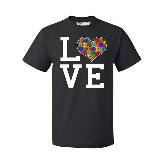 Autism Awareness Love Heart Men's T-shirt, XL, Black (Multicolor)