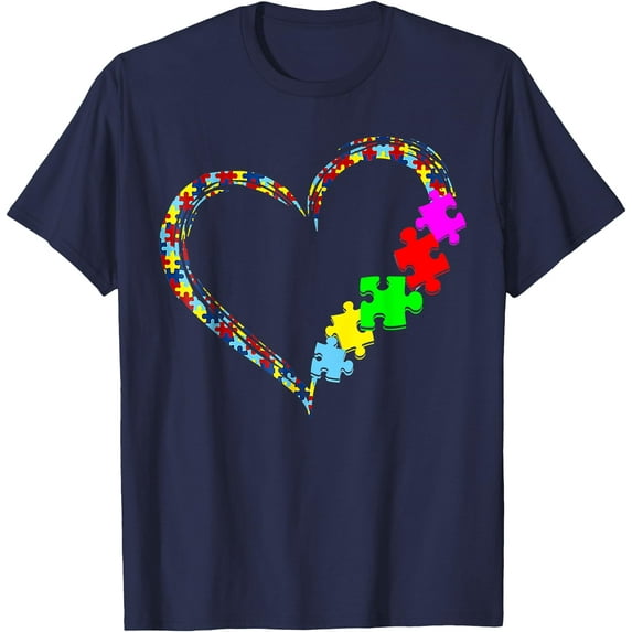 Autism Awareness Love Heart Puzzle Piece Gift Unisex T-Shirt for Men Women Kids Toddler,Navy Color,Size XL