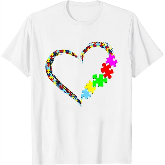 Autism Awareness Love Heart Puzzle Piece Gift Women T-Shirt White Small
