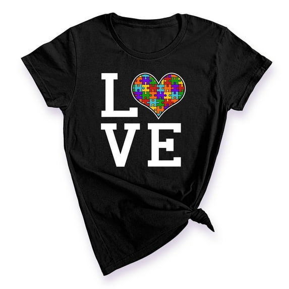 Autism Awareness Love Heart Women's T-shirt, 2XL, Black (Multicolor)