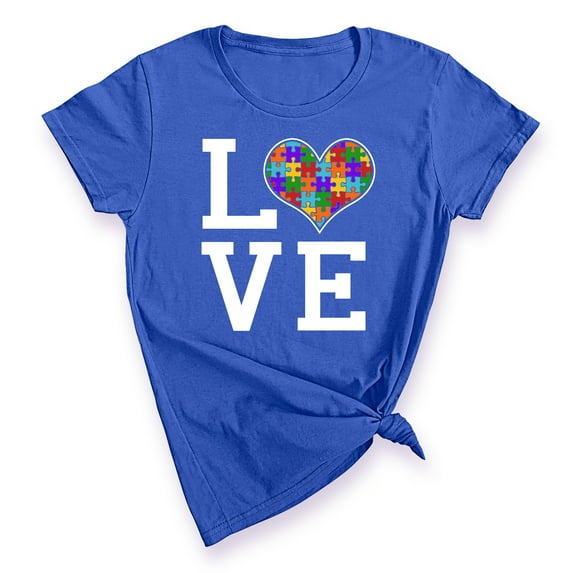Autism Awareness Love Heart Women's T-shirt, L, Royal (Multicolor)