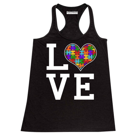 Autism Awareness Love Heart Women's Tank Top, L, Black (Multicolor)