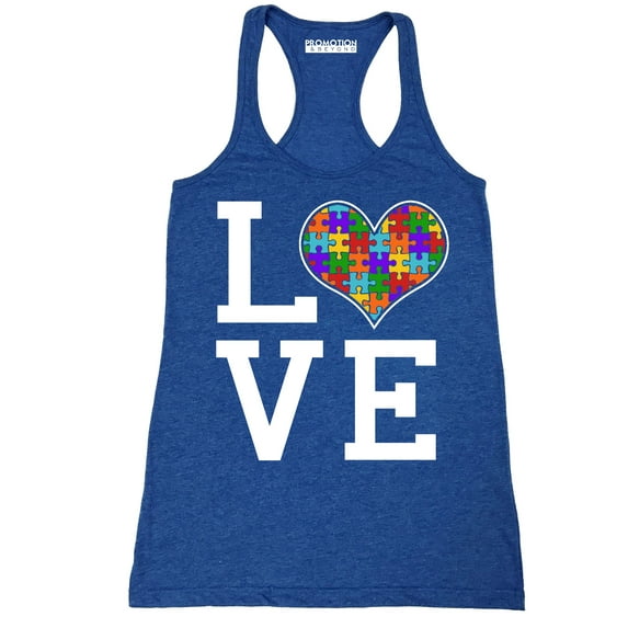 Autism Awareness Love Heart Women's Tank Top, M, H. Royal (Multicolor)