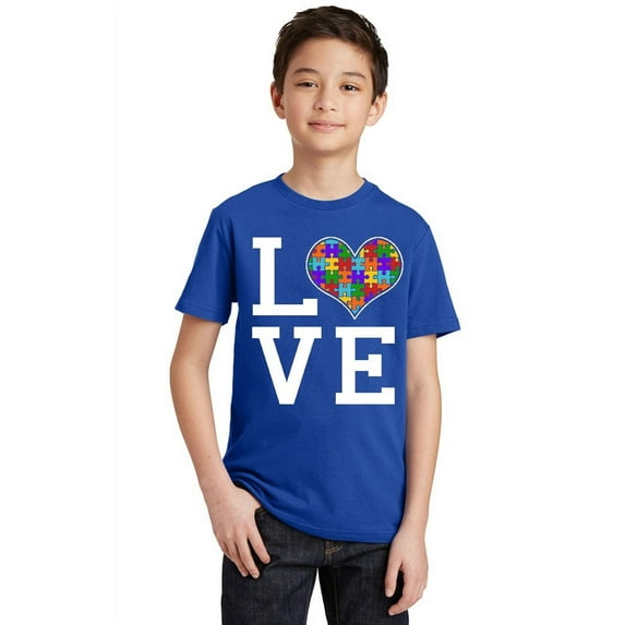 Autism Awareness Love Heart Youth T-shirt, Youth XL, Royal (Multicolor)