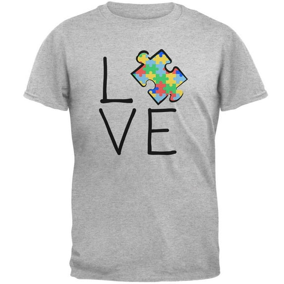 Autism Awareness Love Puzzle Piece Mens T Shirt Heather LG