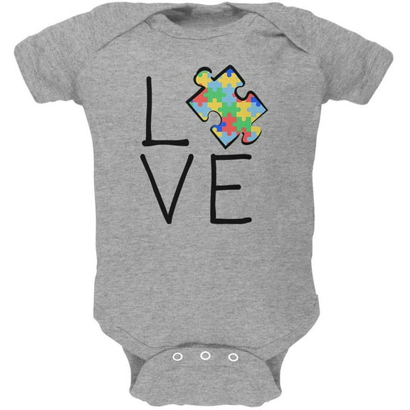 Autism Awareness Love Puzzle Piece Soft Baby One Piece Heather 3-6 M
