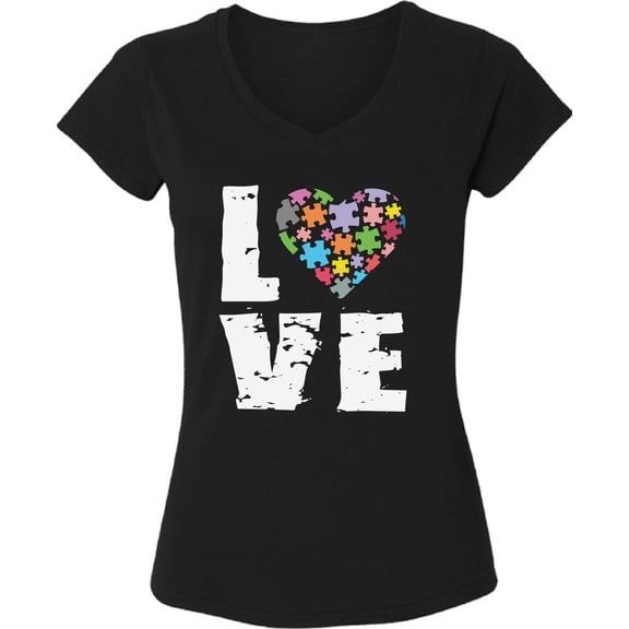 Autism Awareness Love Puzzles V-Neck T-Shirt for Women - Autism Support S M L XL 2XL Graphic Tee