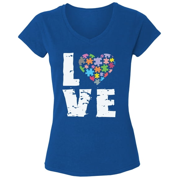Autism Awareness Love Puzzles V-Neck T-Shirt for Women - Autism Support S M L XL 2XL Graphic Tee