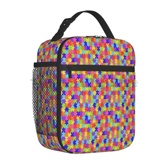 Autism Awareness Lunch Bags for Women Colorful Puzzle Piece Lunch Bag