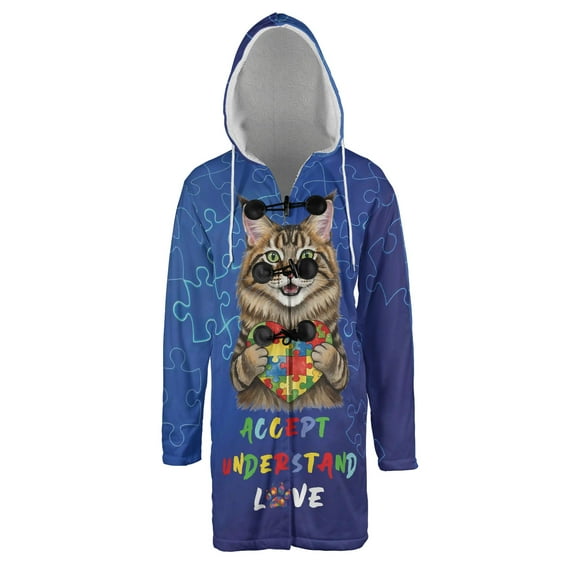 Autism Awareness Maine Coon Accept Understand Love All Over Print 3D Hooded Duffle Toggle Coat Cat Lover Kitten Owner Gifts - 12003