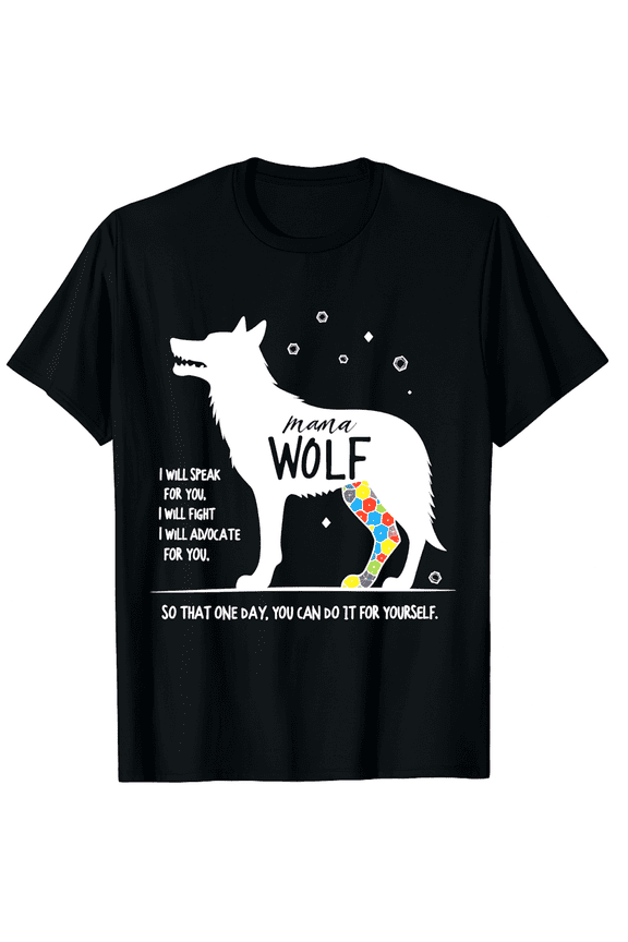 Autism Awareness Mama Wolf Advocate Patterned Animal Graphic Short Sleeve T-Shirt for Women Men Mother