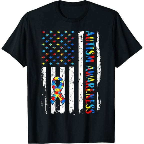 Autism Awareness Mom Dad USA flag Autistic Awareness Autism T-Shirt