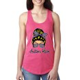 thumbnail image 1 of Autism Awareness Mom Life Messy Hair Bun | Cool Support Neon Print Bandana Mother's Day Ladies Racerback Tank Top, Hot Pink, Small, 1 of 5