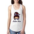 thumbnail image 1 of Autism Awareness Mom Life Messy Hair Bun | Cool Support Neon Print Bandana Mother's Day Ladies Racerback Tank Top, White, X-Large, 1 of 5