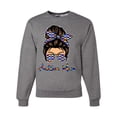thumbnail image 1 of Autism Awareness Mom Life Messy Hair Bun | Cool Support Neon Print Bandana Mother's Day Unisex Crewneck Graphic Sweatshirt, Heather Grey, Medium, 1 of 5