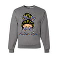 thumbnail image 1 of Autism Awareness Mom Life Messy Hair Bun | Cool Support Neon Print Bandana Mother's Day Unisex Crewneck Graphic Sweatshirt, Heather Grey, Small, 1 of 5