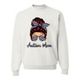 thumbnail image 1 of Autism Awareness Mom Life Messy Hair Bun | Cool Support Neon Print Bandana Mother's Day Unisex Crewneck Graphic Sweatshirt, White, Large, 1 of 5