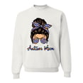 thumbnail image 1 of Autism Awareness Mom Life Messy Hair Bun | Cool Support Neon Print Bandana Mother's Day Unisex Crewneck Graphic Sweatshirt, White, Small, 1 of 5