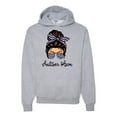 thumbnail image 1 of Autism Awareness Mom Life Messy Hair Bun | Cool Support Neon Print Bandana Mother's Day Unisex Graphic Hoodie Sweatshirt, Heather Grey, Large, 1 of 5
