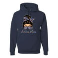 thumbnail image 1 of Autism Awareness Mom Life Messy Hair Bun | Cool Support Neon Print Bandana Mother's Day Unisex Graphic Hoodie Sweatshirt, Navy, Small, 1 of 5