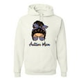 thumbnail image 1 of Autism Awareness Mom Life Messy Hair Bun | Cool Support Neon Print Bandana Mother's Day Unisex Graphic Hoodie Sweatshirt, White, Large, 1 of 5