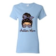 thumbnail image 1 of Autism Awareness Mom Life Messy Hair Bun | Cool Support Neon Print Bandana Mother's Day Womens Graphic T-Shirt, Light Blue, X-Large, 1 of 5