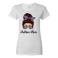 thumbnail image 1 of Autism Awareness Mom Life Messy Hair Bun | Cool Support Neon Print Bandana Mother's Day Womens Graphic T-Shirt, White, X-Large, 1 of 5