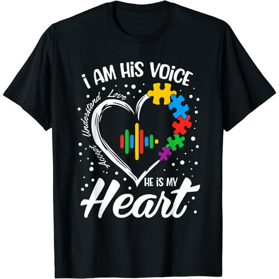 Autism Awareness Mom Shirt I Am His Voice He Is My Heart T-Shirt