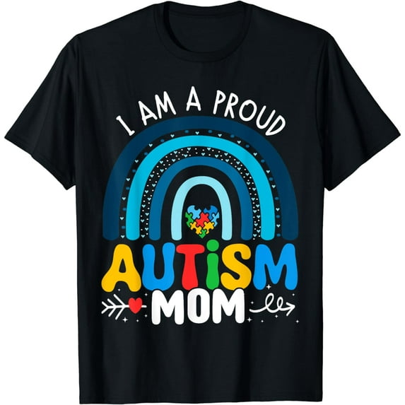 Autism Awareness Month Proud Autism Mom Rainbow Heart Moms T-Shirt