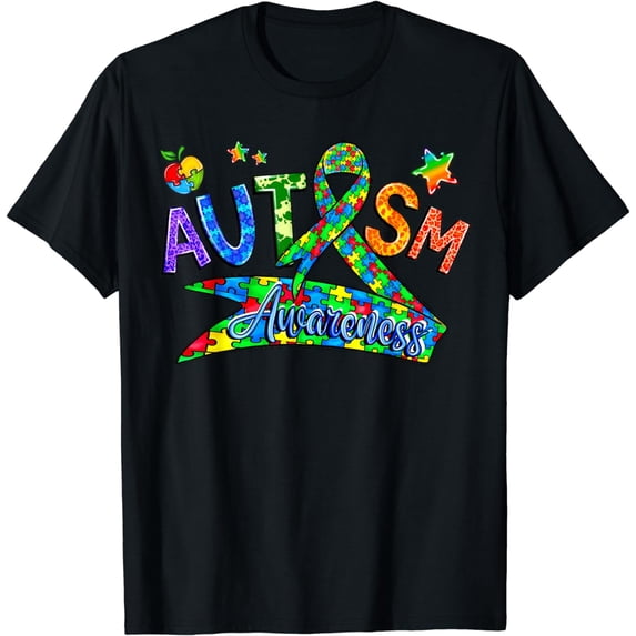 Autism Awareness Month Rainbow Colorful Puzzle Pieces T-Shirt