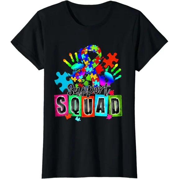 Autism Awareness Month Ribbon Support Squad Womens Ladies' Crewneck T-Shirt