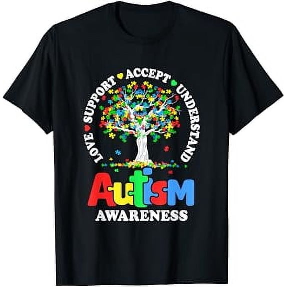 Autism Awareness Month Tree Love Support Accept Understand T-Shirt ...