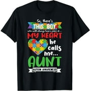 Autism Awareness My Heart Calls Me Aunt Design T-Shirt