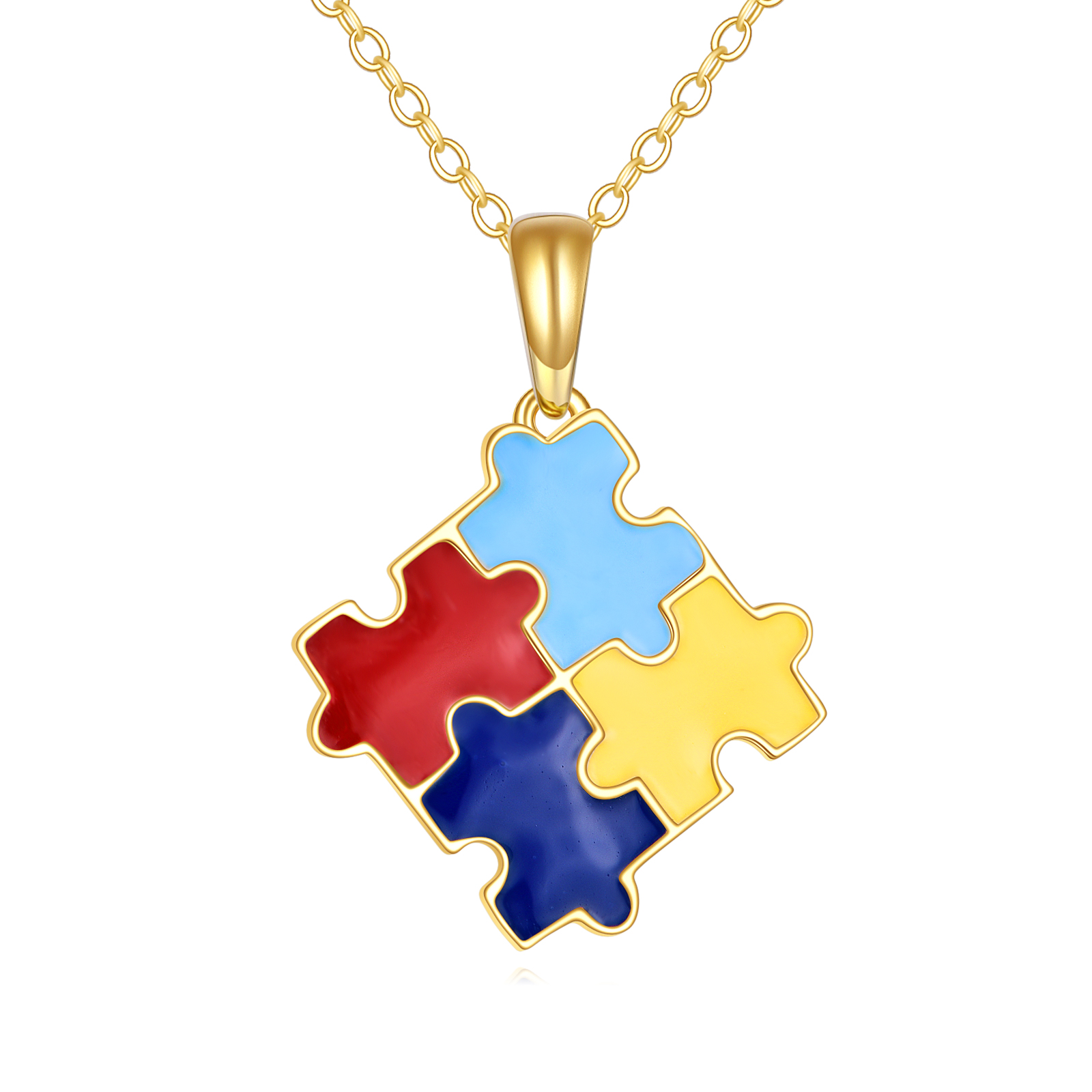 Autism Awareness Necklace 14K Gold Autism Puzzle Piece Pendant Necklace ...
