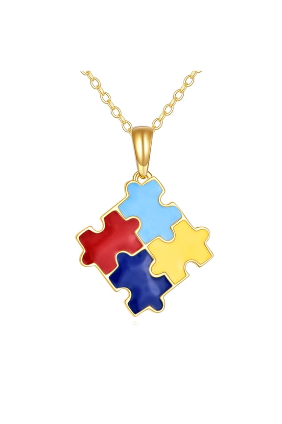 Autism Awareness Necklace 14K Gold Autism Puzzle Piece Pendant Necklace ASD Autism Jewelry For Women Inspirational Autism Awareness Gifts
