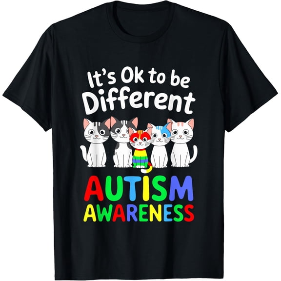 Autism Awareness Ok To Be Different Autistic Kitty Cats T-Shirt