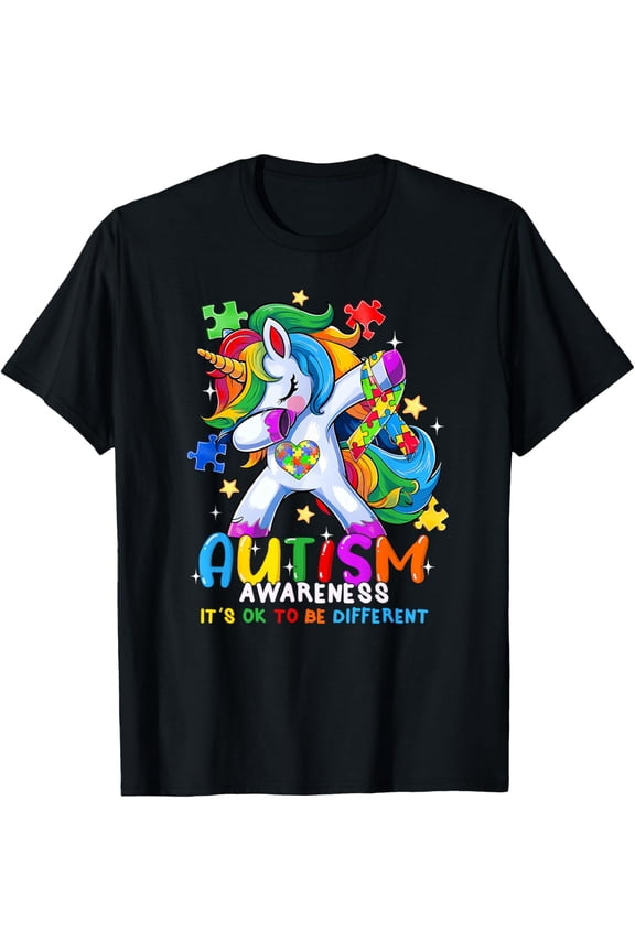 Autism Awareness Ok To Be Different Dabbing Unicorn Women T-Shirt All Size S-5XL