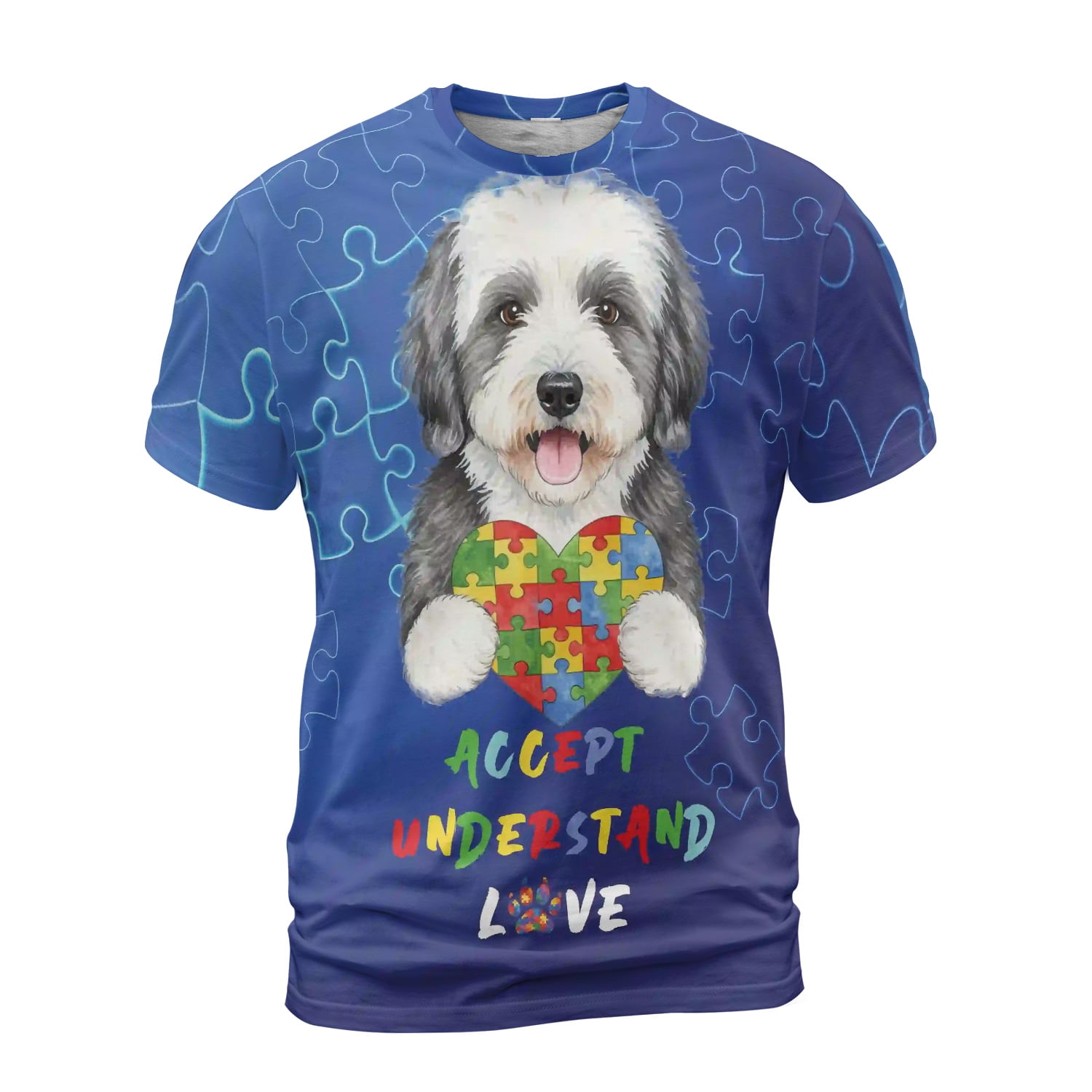Autism Awareness Old English Sheepdog Accept Understand Love All Over Print 3D Shirt Unisex ...