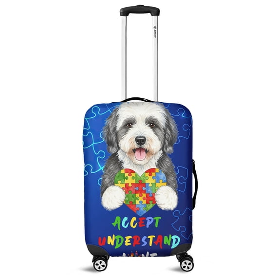 Autism Awareness Old English Sheepdog Accept Understand Love Travel Luggage Cover Dog Lover Suitcase Dust Protective Decor - 12003