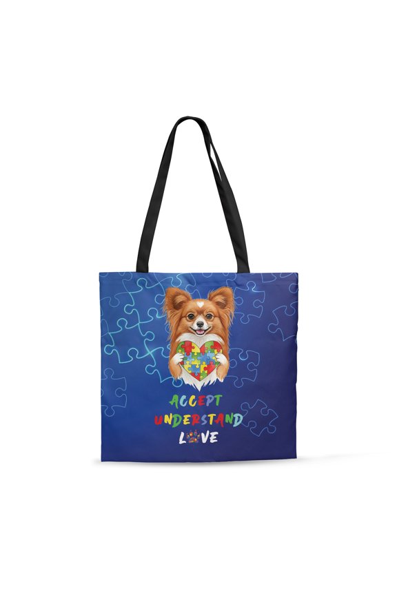 Autism Awareness Papillon Accept Understand Love All Over Print 3D Canvas Tote Bag Pap Butterfly Dog Lover Reusable Handbag - 12003