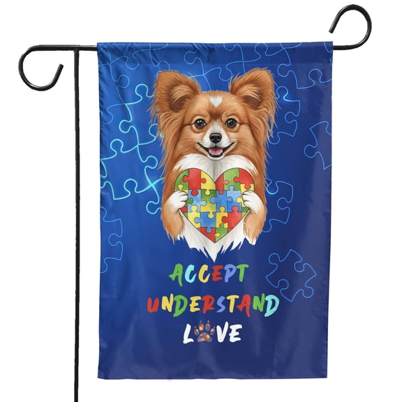 Autism Awareness Papillon Accept Understand Love Garden Flag 12x18in Double Sided Pap Butterfly Dog Lover Outdoor Decor - 12003