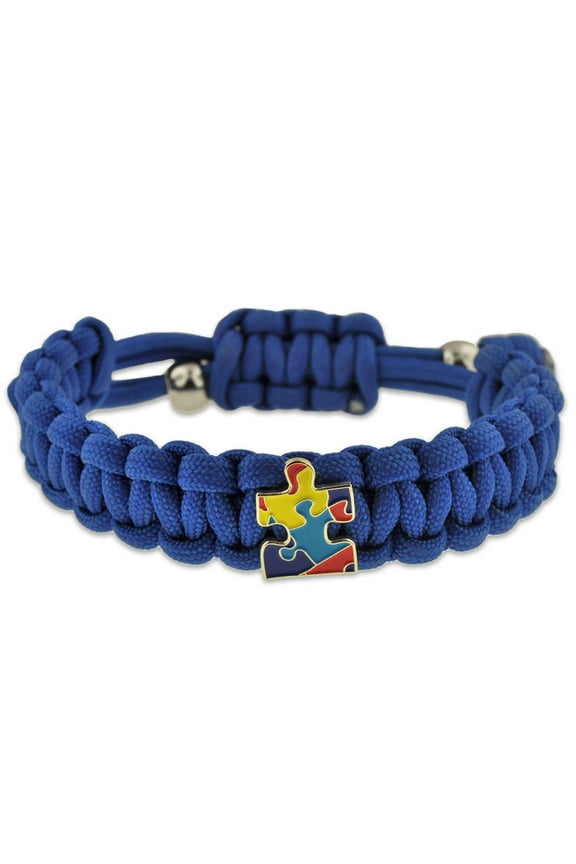 Autism Awareness Paracord Adjustable Survival Bracelet with Puzzle Piece Charm