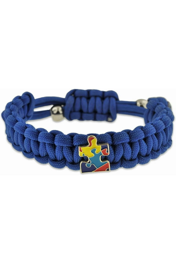 Autism Awareness Paracord Adjustable Survival Bracelet with Puzzle Piece Charm