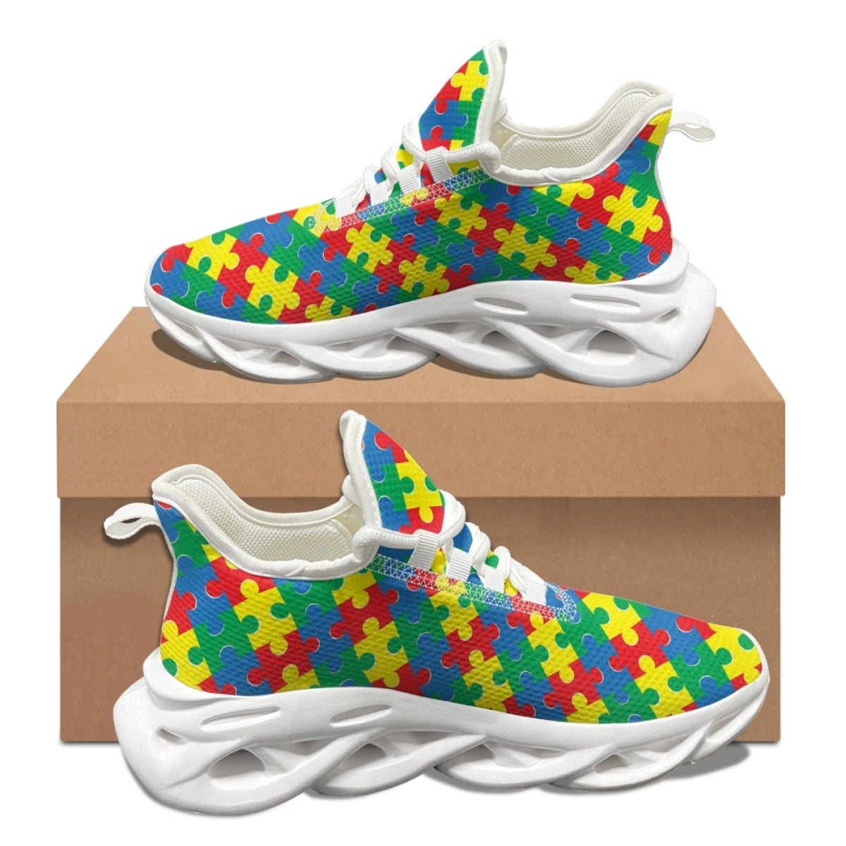 Autism Awareness Pattern Woman WearResistant Lightweight Mesh Shoes