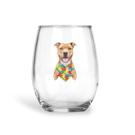 Autism Awareness Pitbull Accept Understand Love 15oz Stemless Wine Glass Mug Terrier Dog Lover Wine Glasses Cup - 12003