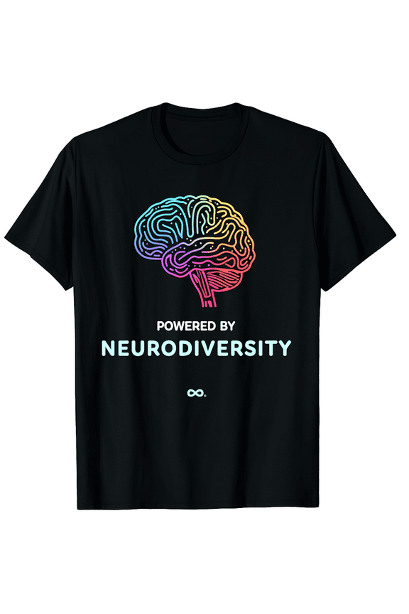 Autism Awareness Powered By Neurodiversity Rainbow Brain Short Sleeve T-Shirt for Women Men Infinity Logo