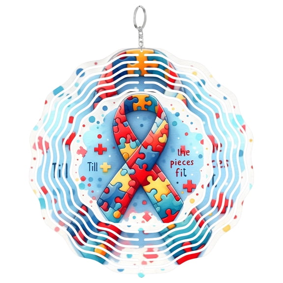 Autism Awareness Puzzle 3D Wind Spinner Stainless Steel Kinetic Art Infinity Support Decor